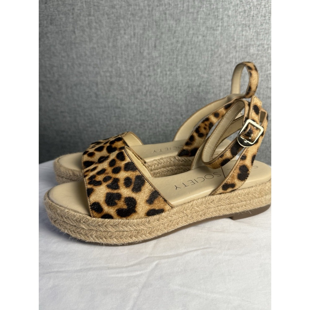 Sole Society Sandals Espadrilles Platform Leopard Print Brown Cow Hair Size 7M